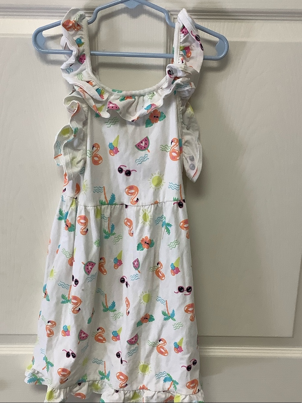 White Tropical Print Ruffle Sundress for Girls